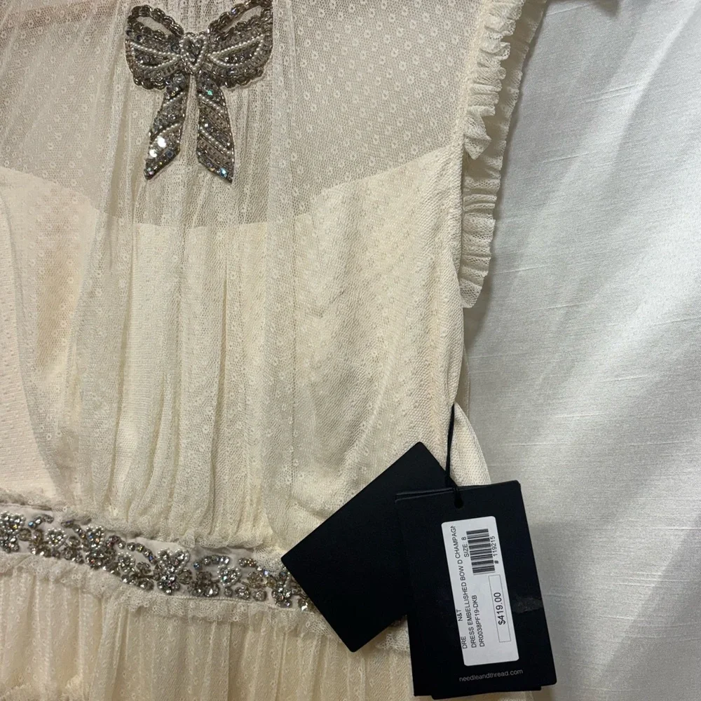 Needle & Thread Cream Ruffle Dress with Bow Accent - Picture 2 of 3